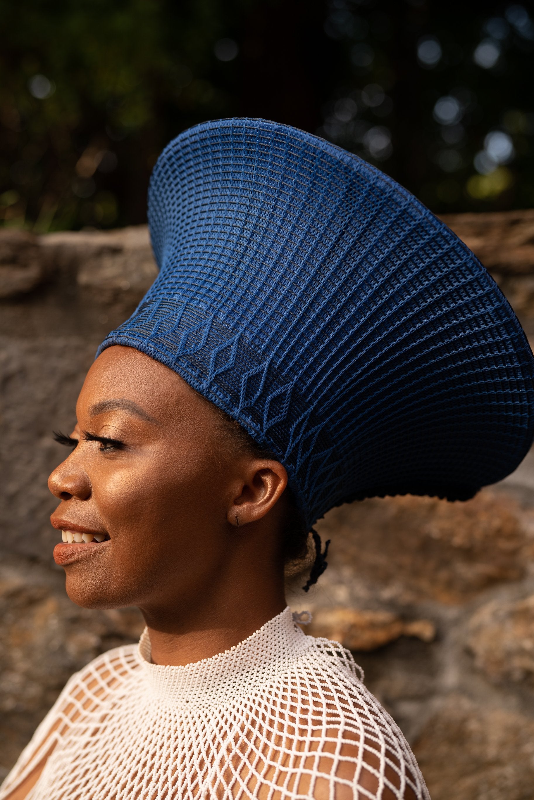 Zulu Wide Basket Hat Blue — Luangisa African Gallery