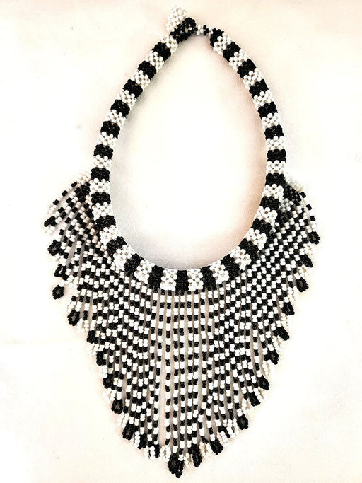 Abuu Beaded Necklace Black & White - Luangisa African Gallery
