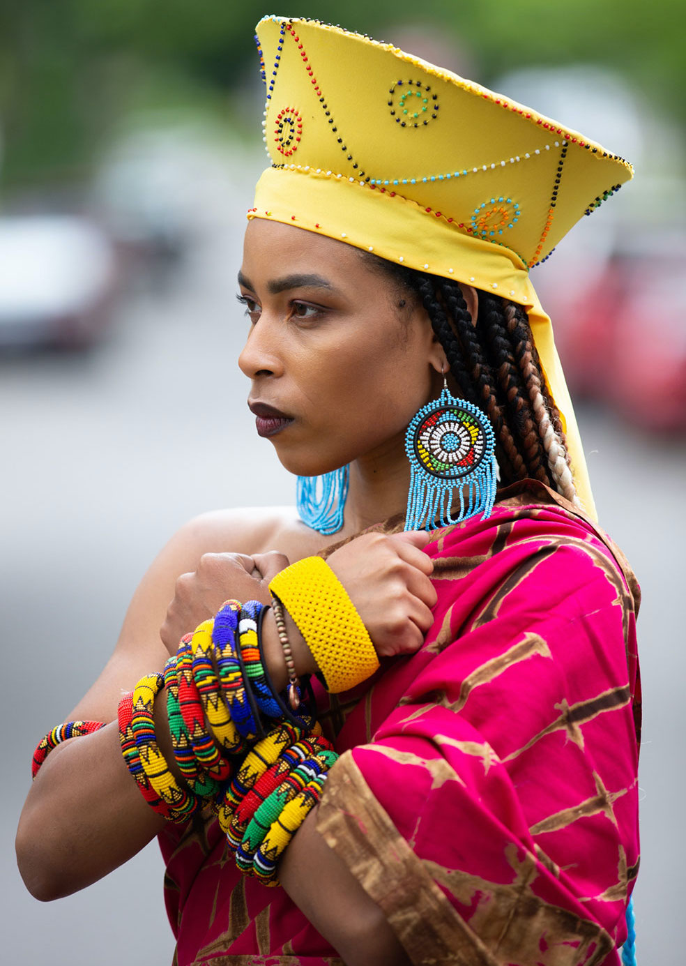 NEW Elegant  Handmade Red and Silver Women\'s. African Zulu Bucket Hat , Tie Back Zulu Beaded Bucket Hat - Isicholo Assorted Colors | Handmade  main image 3
