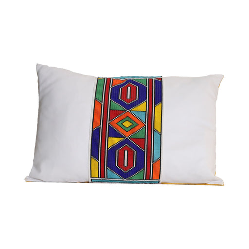 Beaded Leather Pillow Cover - White  Lumbar
