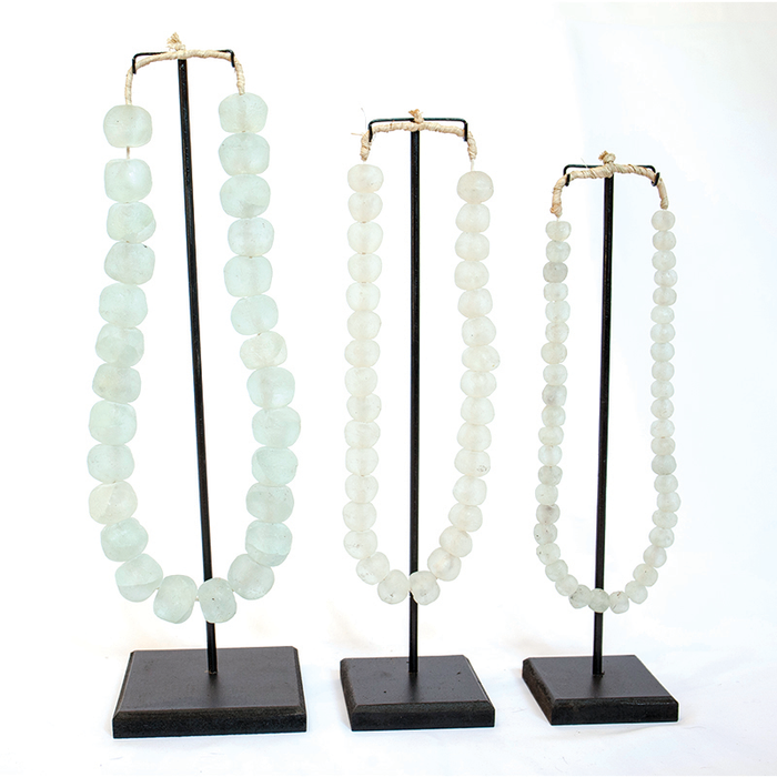 Large Recycled Glass Beads Strand | Clear Aqua